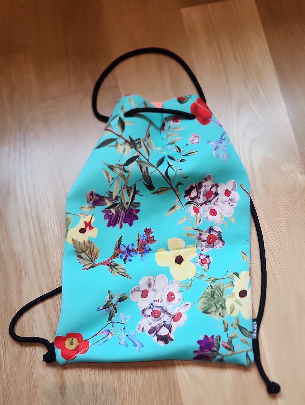 Aqua Blue Floral Drawstring Backpack
